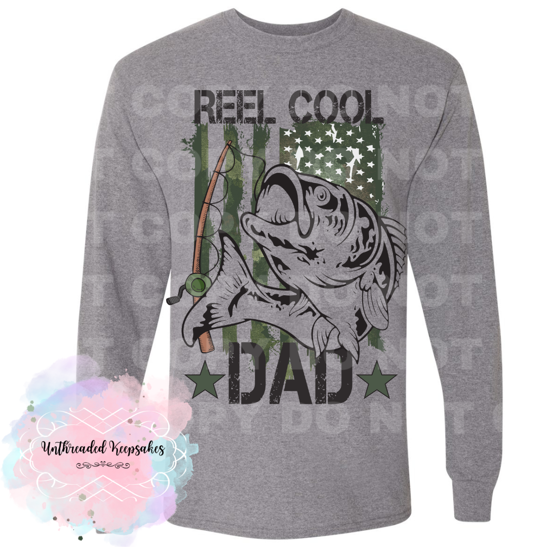 Reel Cool Dad Fishing Graphic Long Sleeve Shirt