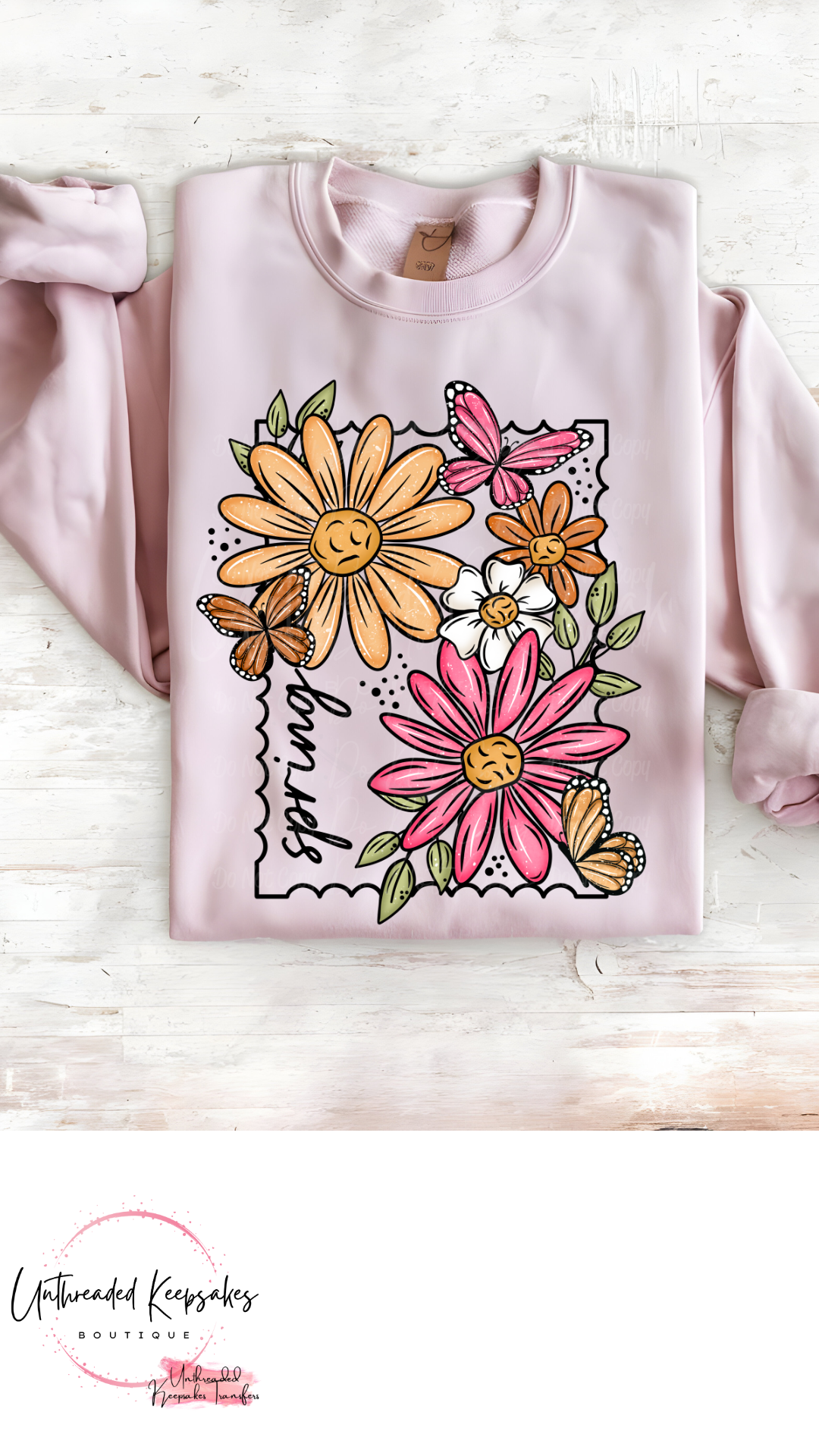 Spring Stamp Flowers Cute Women's Graphic Crewneck