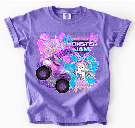 Unicorn Monster Truck Bow Kids Graphic Tee