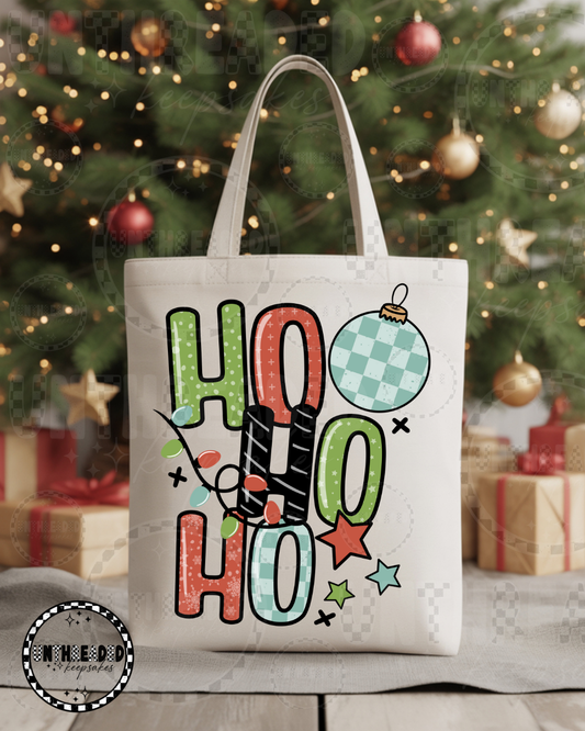 HO HO HO Retro Christmas Tote 🎅| Red, Green & Black Holiday Bag| Pink & Teal Holiday Bag