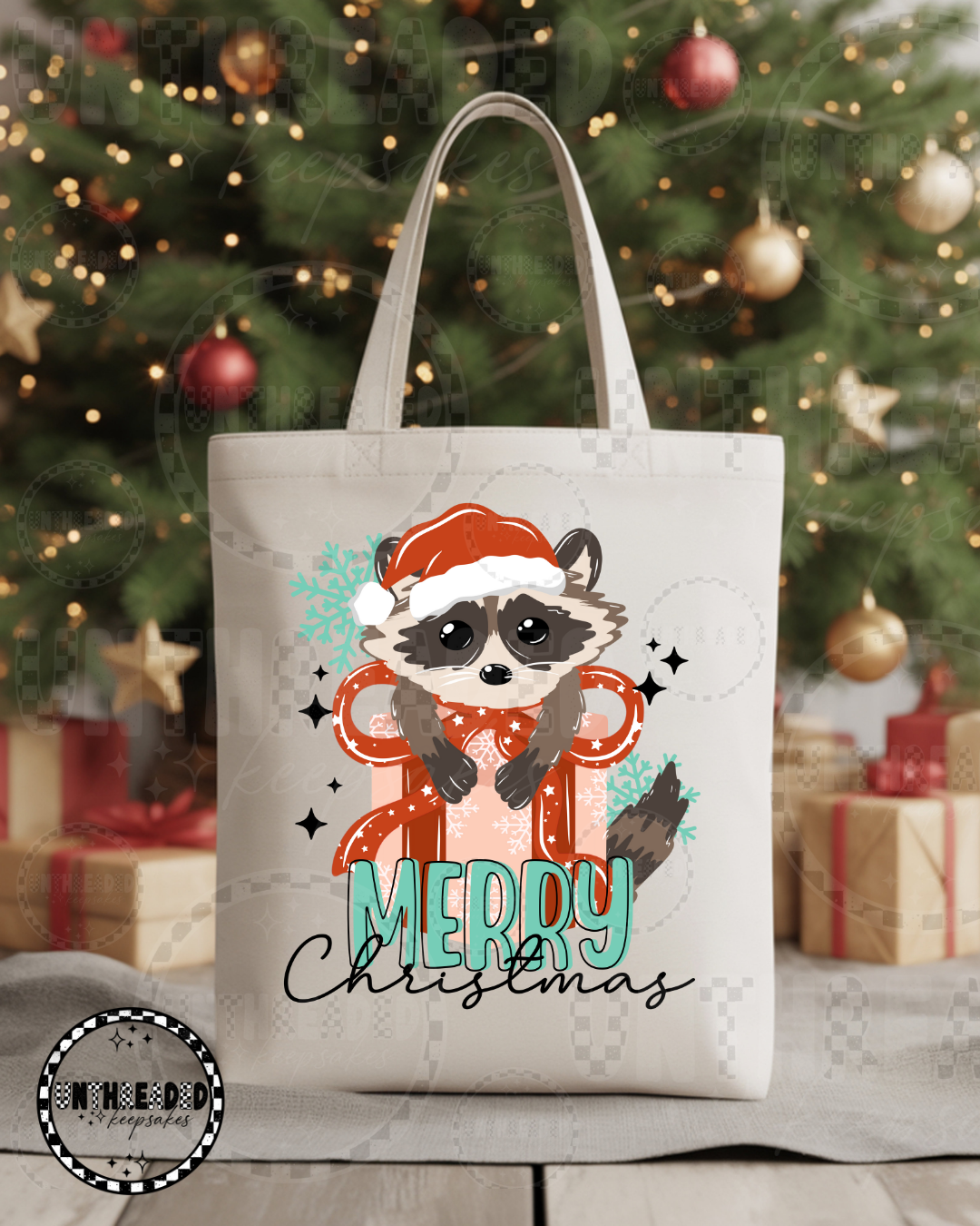 Merry Christmas Raccoon Tote 🦝 | Cute Holiday Animal Bag