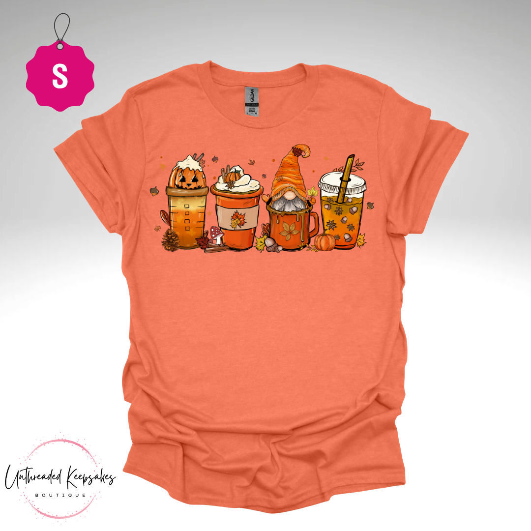 Halloween /Fall Coffee Cup Gnome Cute Graphic T-Shirt