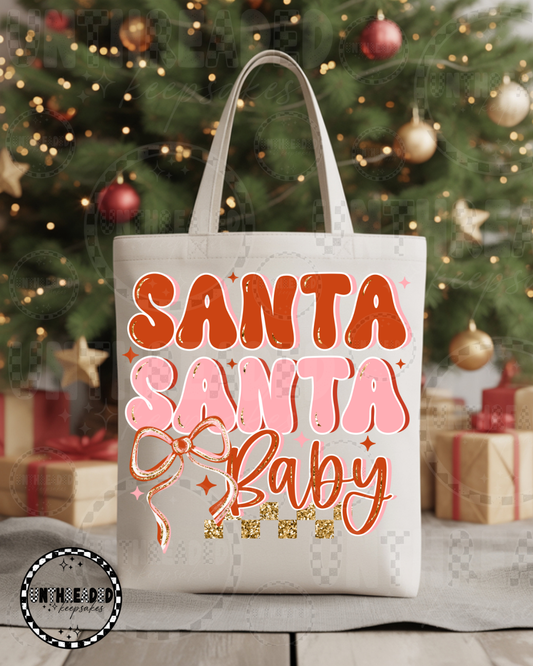 1️⃣ Santa Santa Baby Tote Bag 🎀 | Retro Christmas Glam Tote