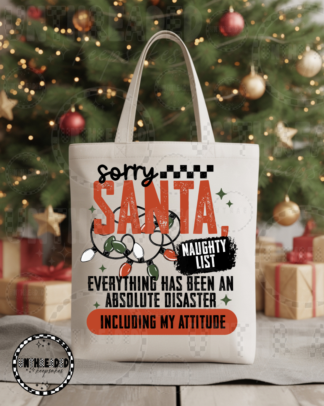 😅 Sorry Santa Tote Bag 🎄 | Naughty List Christmas Humor Bag