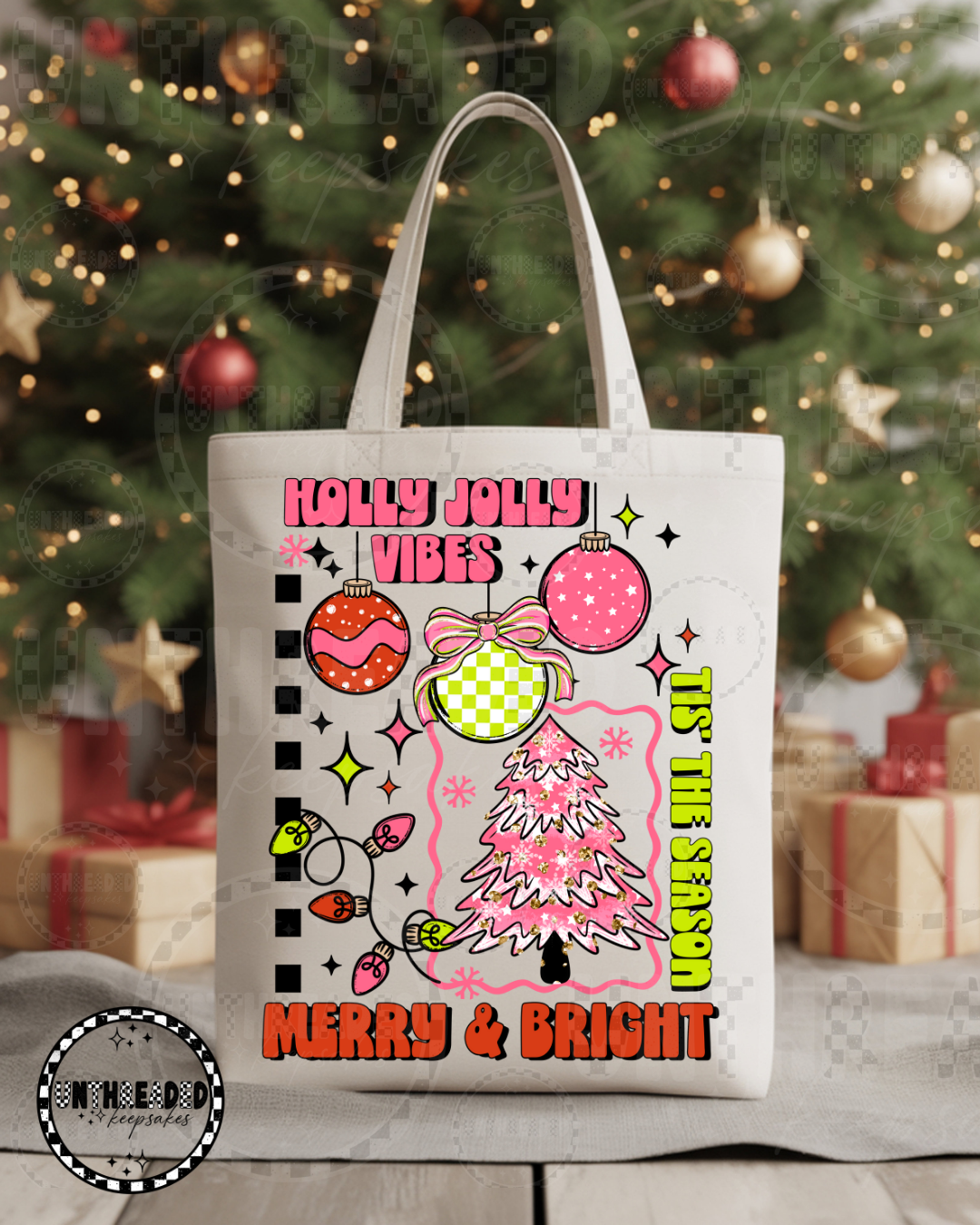 💖 Holly Jolly Vibes Tote Bag 🎄 | Merry & Bright Christmas Tote