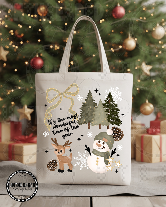 ✨ It’s the Most Wonderful Time of the Year Tote Bag 🎄 | Reindeer & Snowman