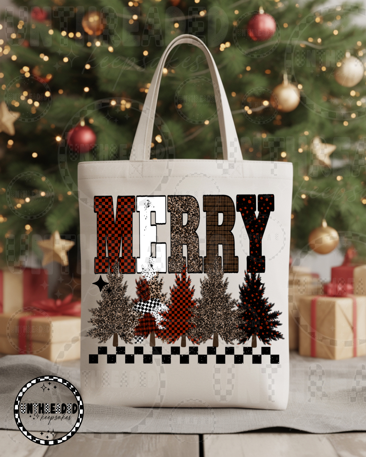 Merry Plaid Christmas Tree Tote Bag