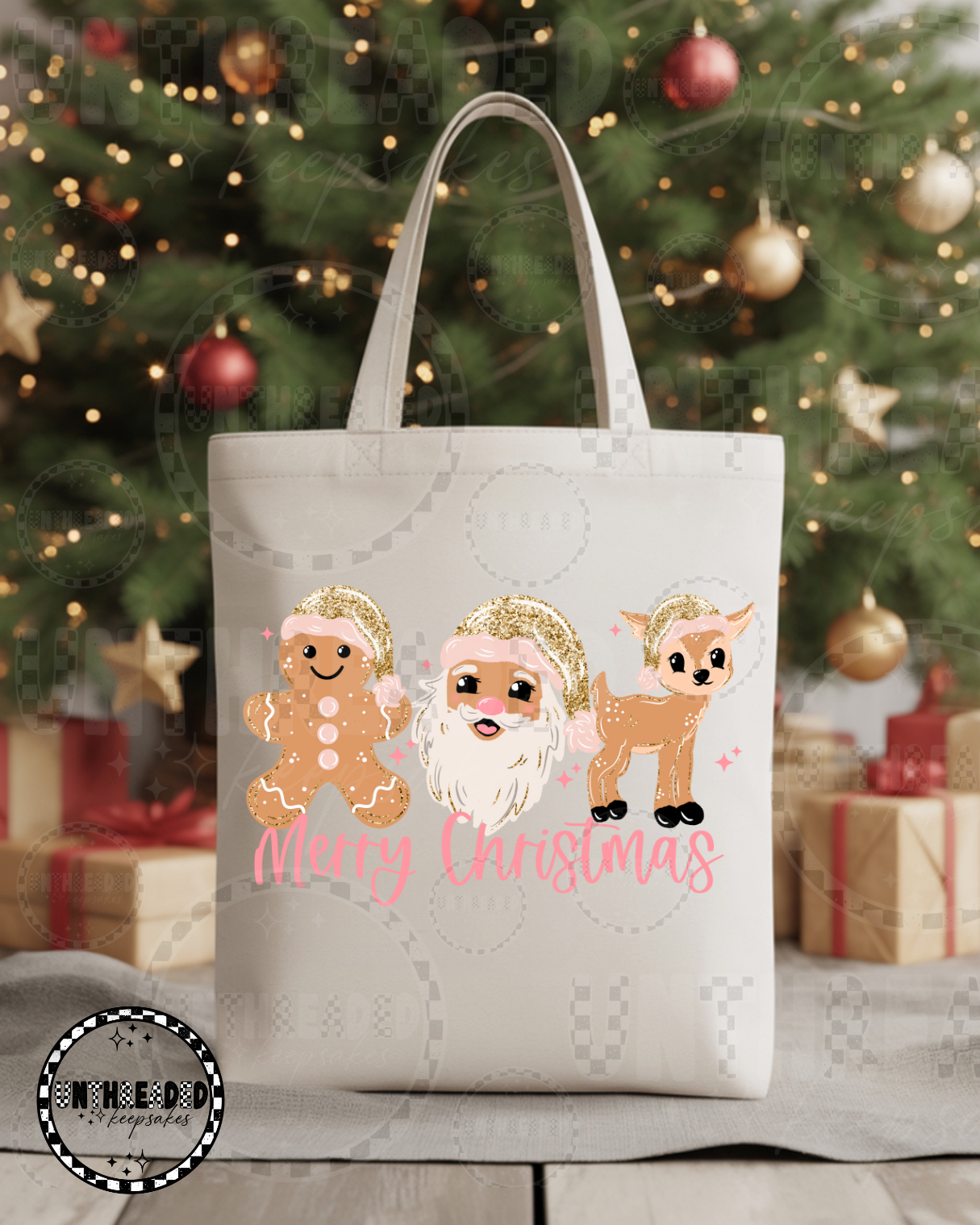 Merry Christmas Cute Trio Canvas Tote Bag