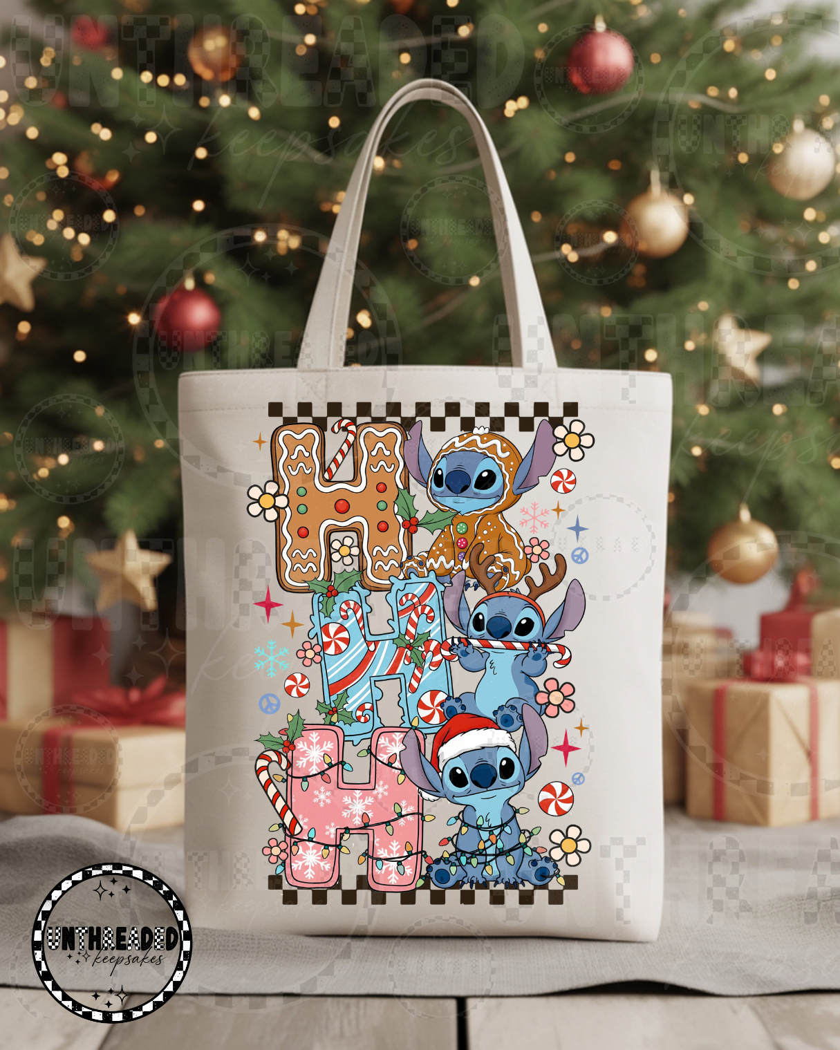 Stitch Ho Ho Ho Christmas Canvas Tote Bag