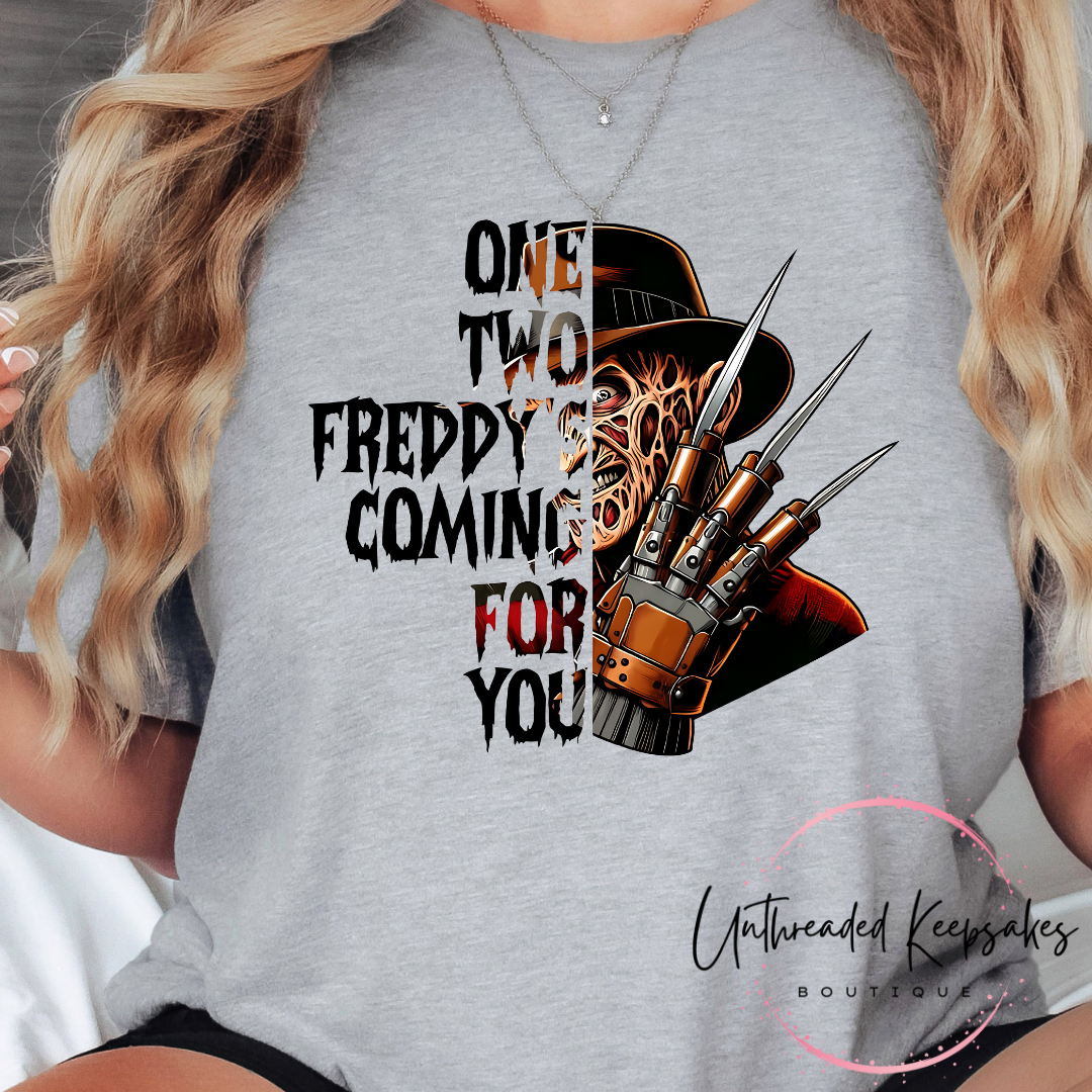 One Two Freddy's Coming For You Halloween Graphic T-Shirt