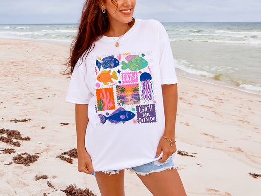 Catch Me Outside Fish Graphic T-Shirt | Funny Beach and Fishing Tee | Lake Life Summer Unisex Shirt | Coastal Vacation Apparel