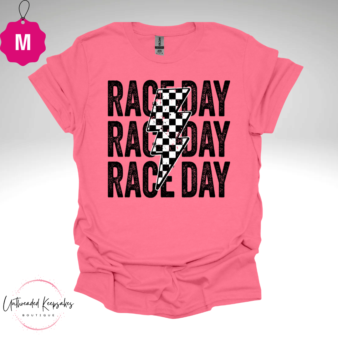 Race Day Checkered Bolt Cute Graphic T-Shirt