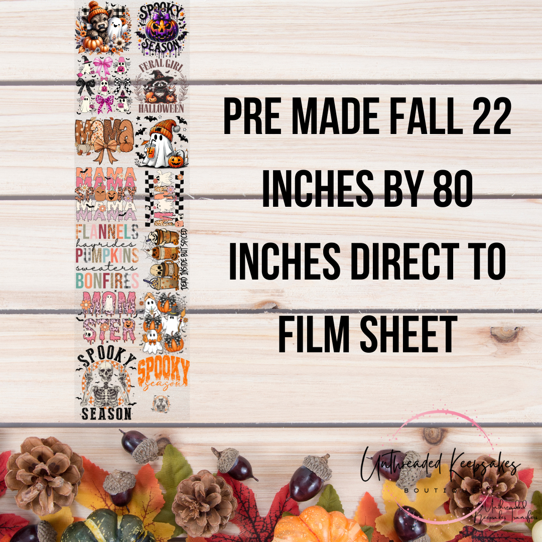 Premade Halloween/Fall Direct To Film Transfer 22 Inches by 80 Inches