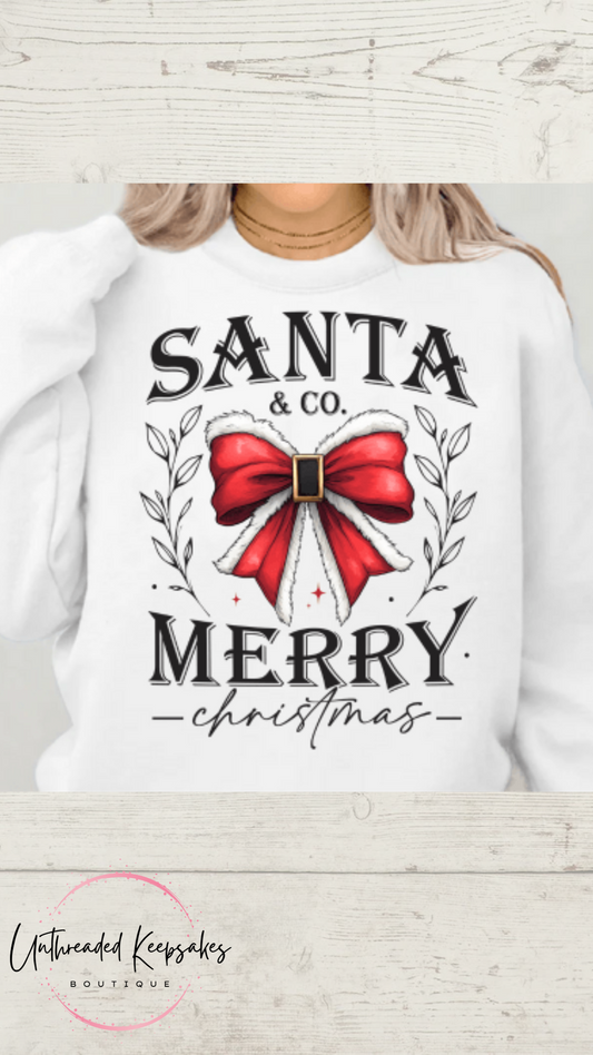 Santa Co Merry Christmas Bow Christmas Graphic Crewneck