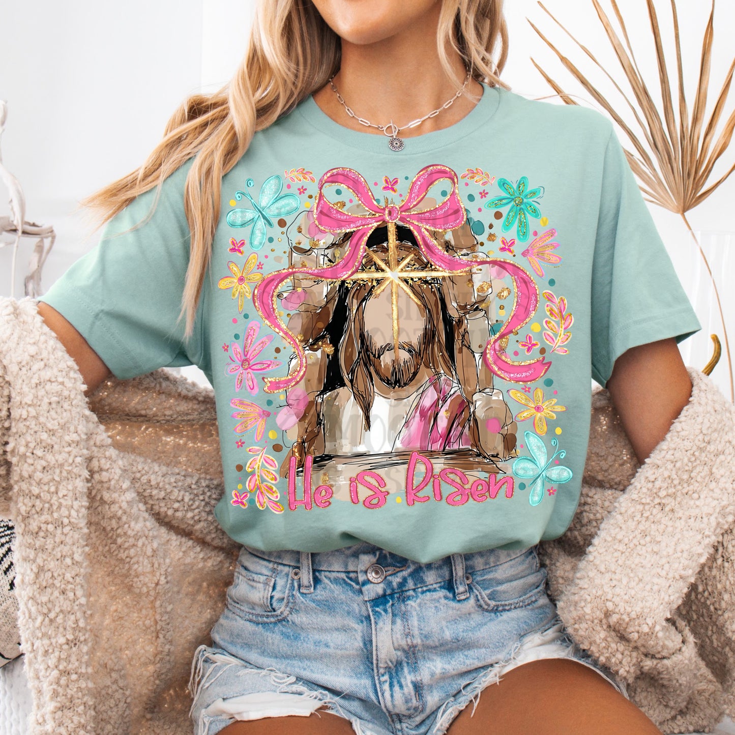 He Is Risen Jesus Christian Easter Graphic T-Shirt | Faith Bow Tee