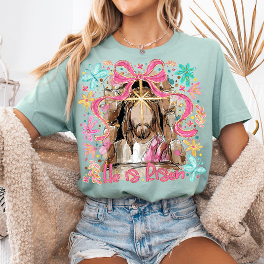 He Is Risen Jesus Christian Easter Graphic T-Shirt | Faith Bow Tee