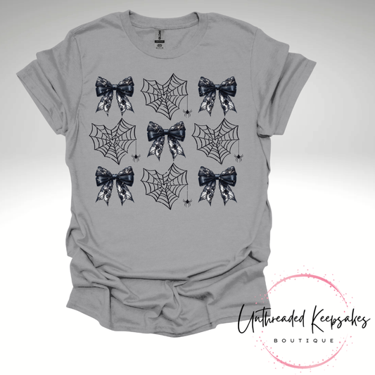 Bows and Spider Webs Cute Halloween Graphic T-Shirt