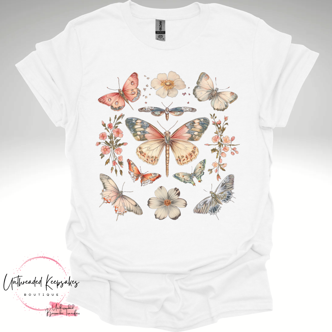 Moth Flowers Boho Cute Graphic T-Shirt