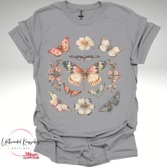 Moth Flowers Boho Cute Graphic T-Shirt