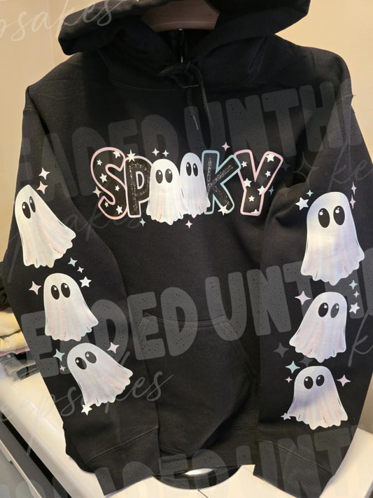 👻 Spooky Pastel Ghosts Hoodie – Size Small
