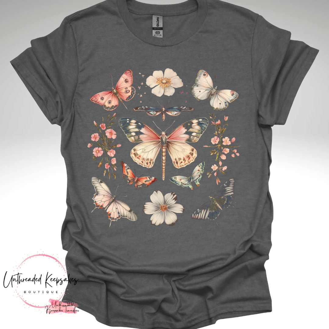Moth Flowers Boho Cute Graphic T-Shirt