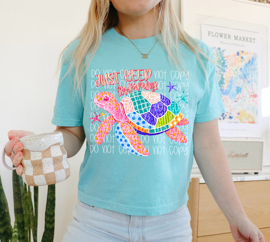Just Keep Swimming Sea Turtle Graphic T-Shirt | Cute Ocean Lover Tee | Beach Life Unisex Shirt | Coastal Summer Graphic Tee