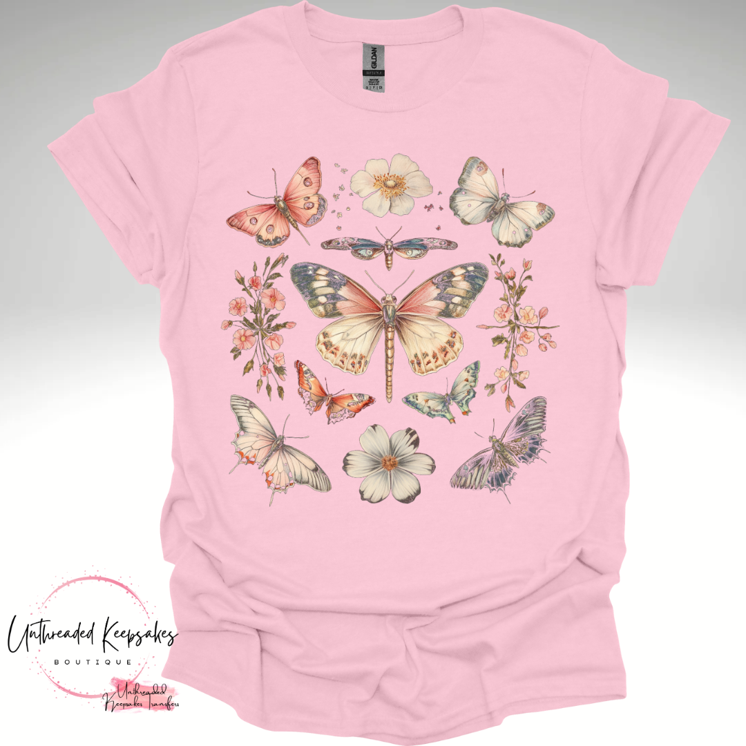 Moth Flowers Boho Cute Graphic T-Shirt