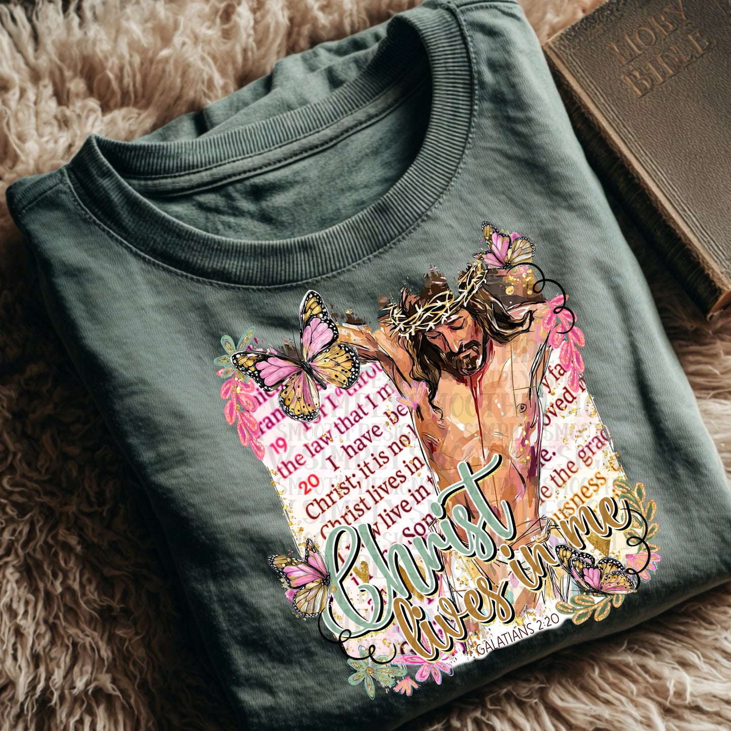Christ Lives in Me Graphic T-Shirt | Christian Faith Tee | Inspirational Scripture Unisex Shirt | Religious Church Apparel