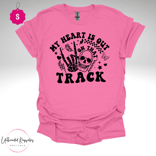 My Heart Is Out On That Track Racing Mom Cute Graphic T-Shirt