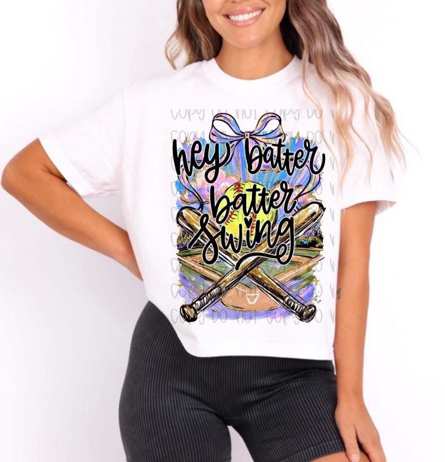 Hey Batter Batter Swing Softball Bow Shirt, Cute Softball Tee, Girls Game Day Shirt