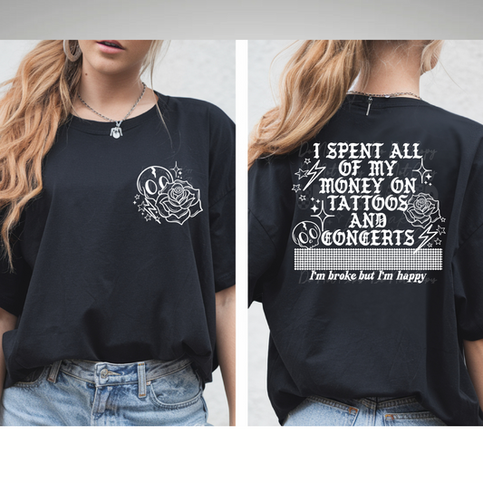 Tattoos and Concerts and No Money Cute Womens Graphic T-Shirt