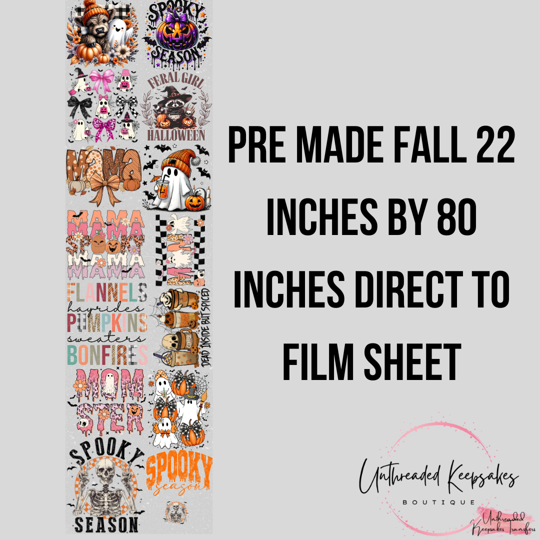 Premade Halloween/Fall Direct To Film Transfer 22 Inches by 80 Inches