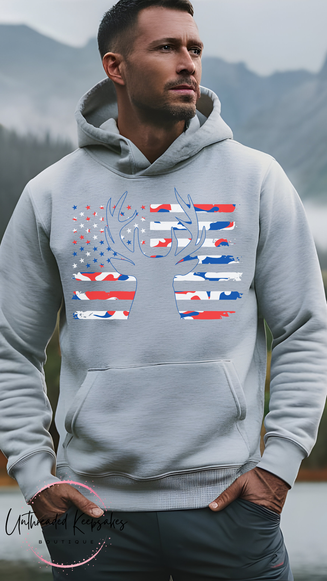 American Flag Red White and Blue Deer Graphic Hoodie