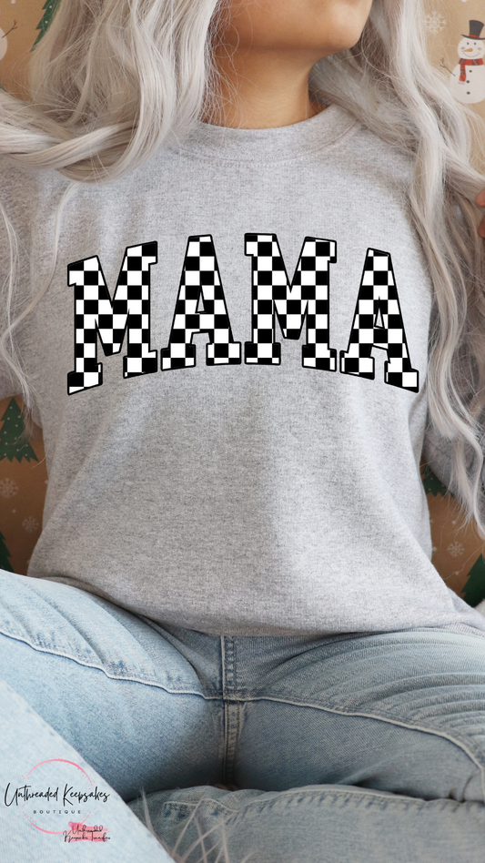 Mama Checkered Flag Women's Graphic Crewneck