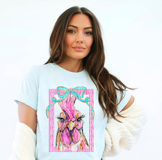 Colorful Chicken Bow Graphic T-Shirt