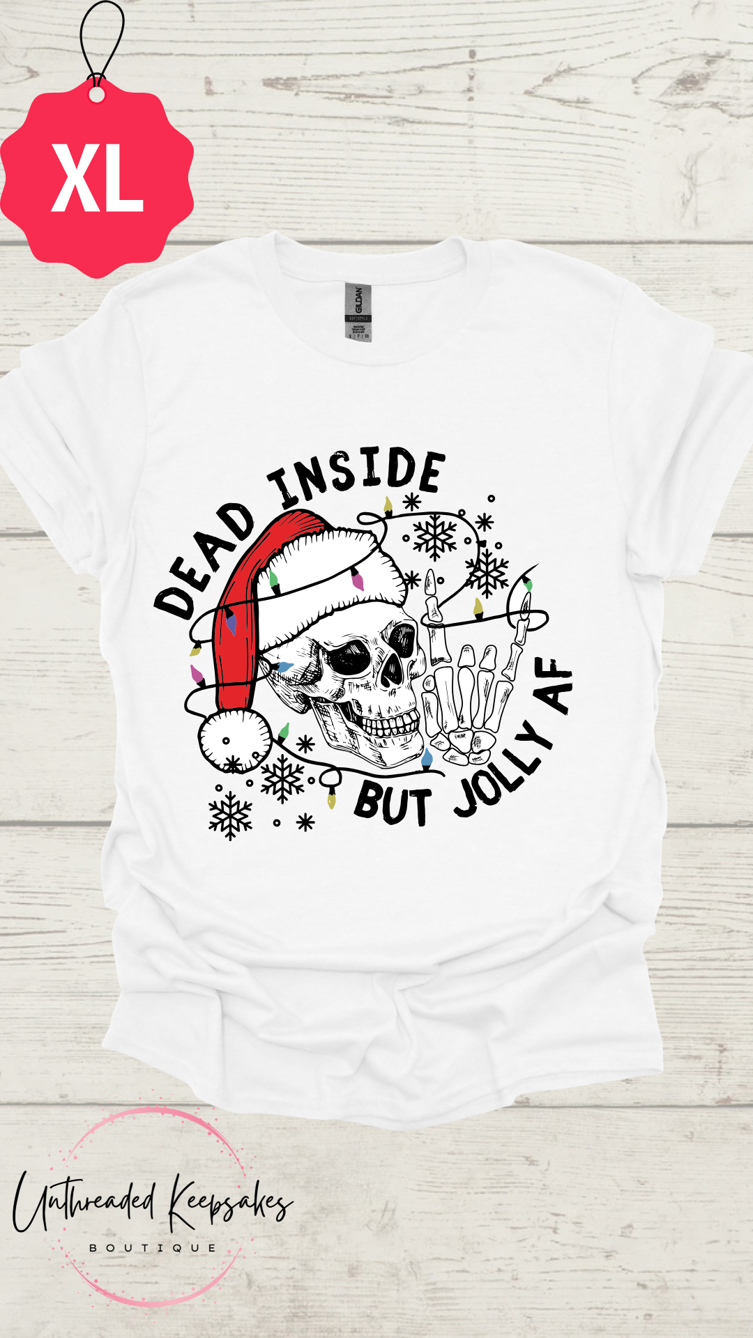 Dead Inside But Jolly AF Skeleton Christmas Graphic T-Shirt