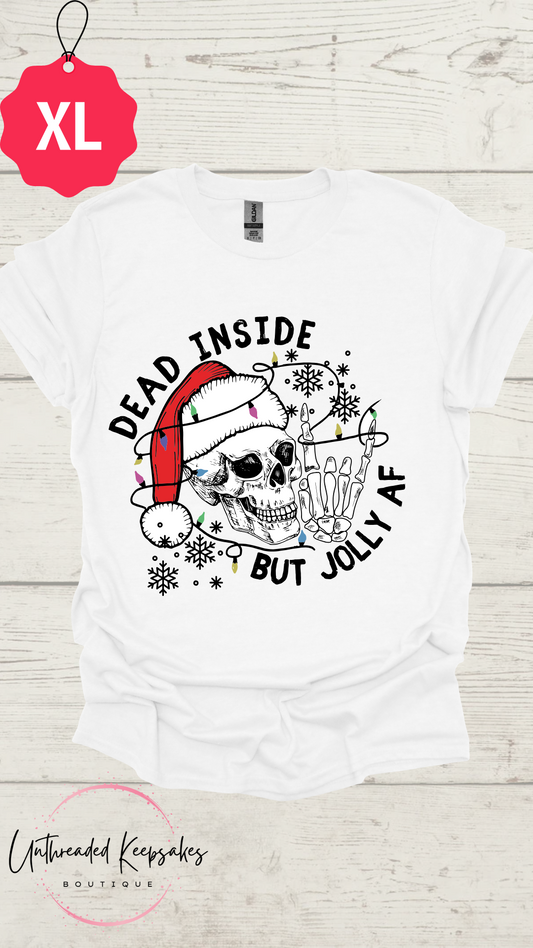 Dead Inside But Jolly AF Skeleton Christmas Graphic T-Shirt