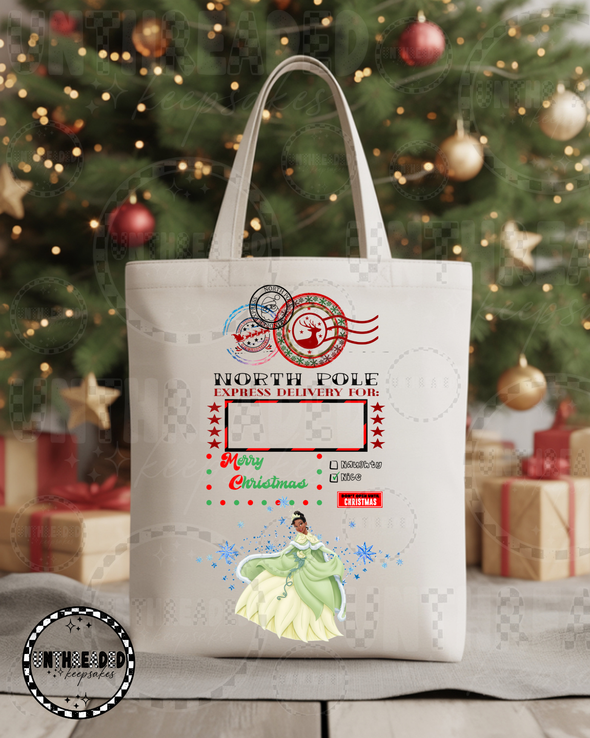 Disney Princess Pink Holiday Canvas Tote Bag