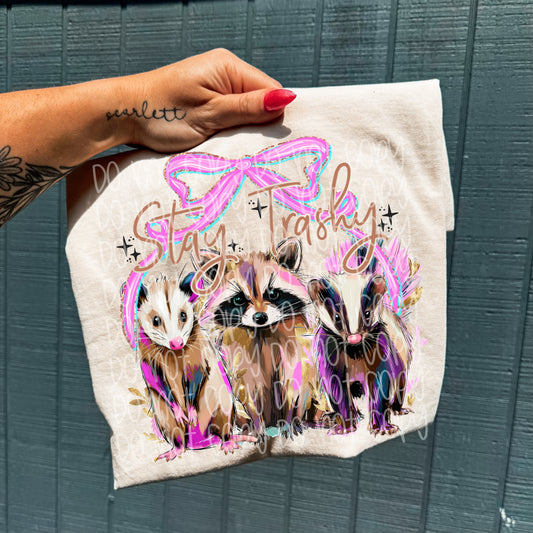 Stay Trashy Raccoon Bow Graphic T-Shirt