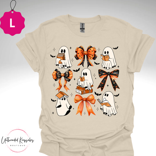 Ghost Books Bows Halloween Graphic T-Shirt