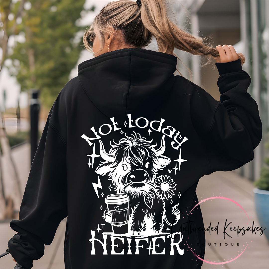 Not Today Heifer Highland Cow Cute Graphic Hoodie