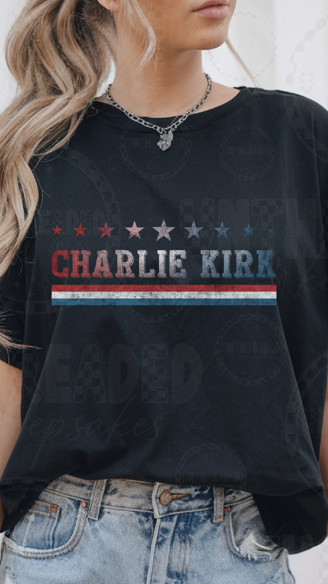 Charlie Kirk Vintage Stars & Stripes Tribute T-Shirt – Never Give Up