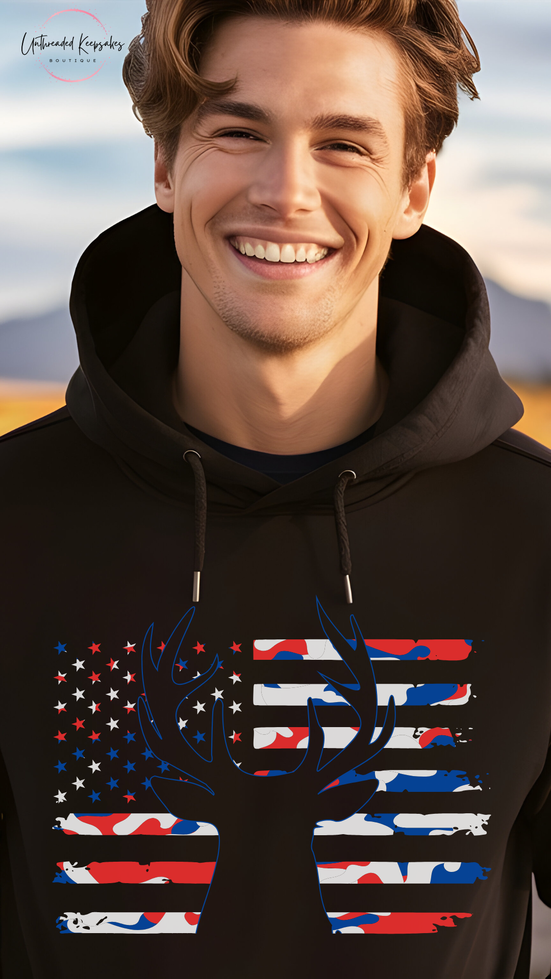 American Flag Red White and Blue Deer Graphic Hoodie