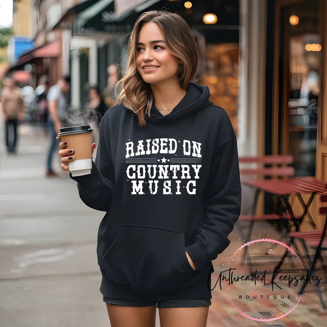 Raised on Country Music Cute Graphic Hoodie