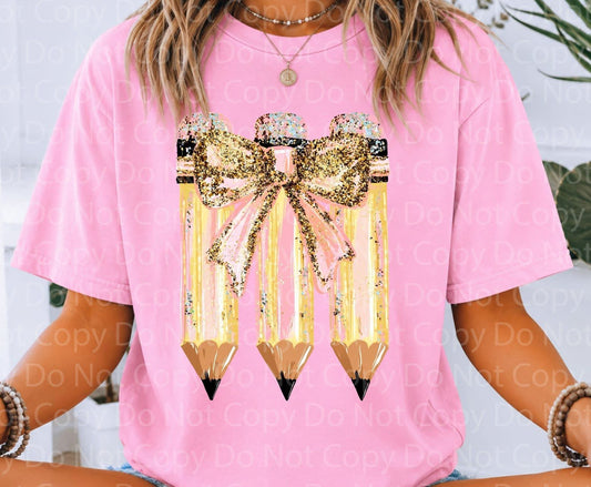 Pencil Bow Graphic T-Shirt | Cute Back to School Tee | Teacher & Student Unisex Shirt | Colorful School Apparel