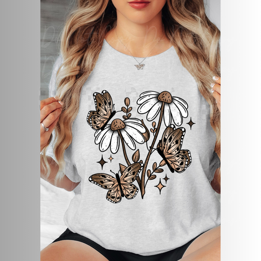Butterflies Flowers Cute Womens Graphic T-Shirt