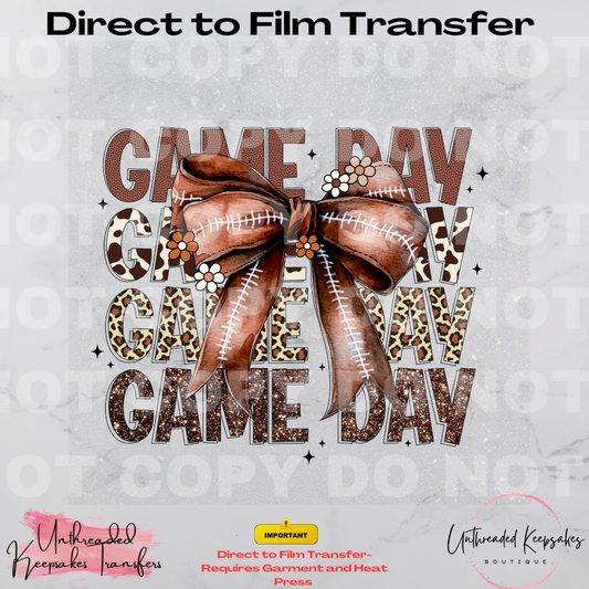 Game Day Football Cute Bow Graphic Direct To Film Transfer