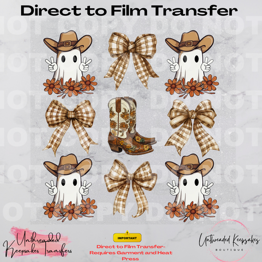 Adorable Country Western Pumpkin Ghost Halloween Direct To Film Transfer