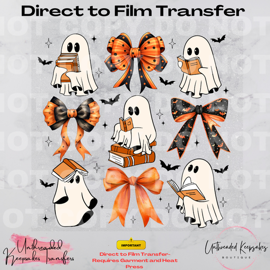 Orange and Black Bows and Ghosts Halloween Direct To Film Transfer