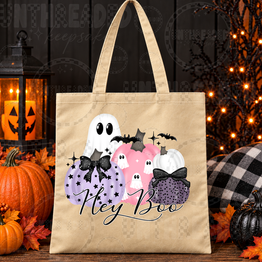 Hey Boo Pastel Pumpkin Halloween Tote Bag